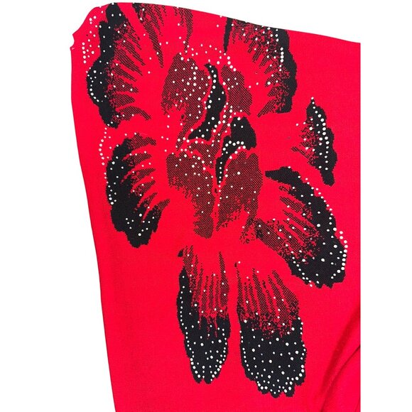 CCC Spring Pullover Stretch Loose Red Black Floral Sweater Dress Rhinestones LGE - Picture 7 of 8